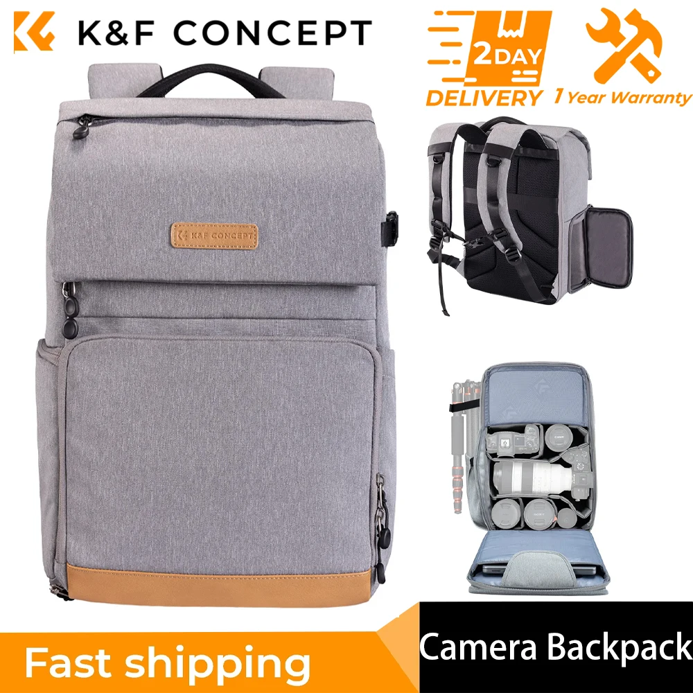 

K&F Concept Beta 22L Lightweight Large Capacity Professional Camera Backpacks with Rain Cover for 15.6 Inch Laptop (Grey Color)