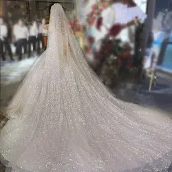 Schittering Bruidssluier Van Witte Bling Bruidssluiers Lang 3M Een Laag Bruid Sluier Luxe Kathedraal Sluier