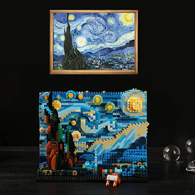 Creative Art Famous Paintings, Starry Night Building Blocks Set, Construction Educational Magic Toys, Party Home Decoration, Bir