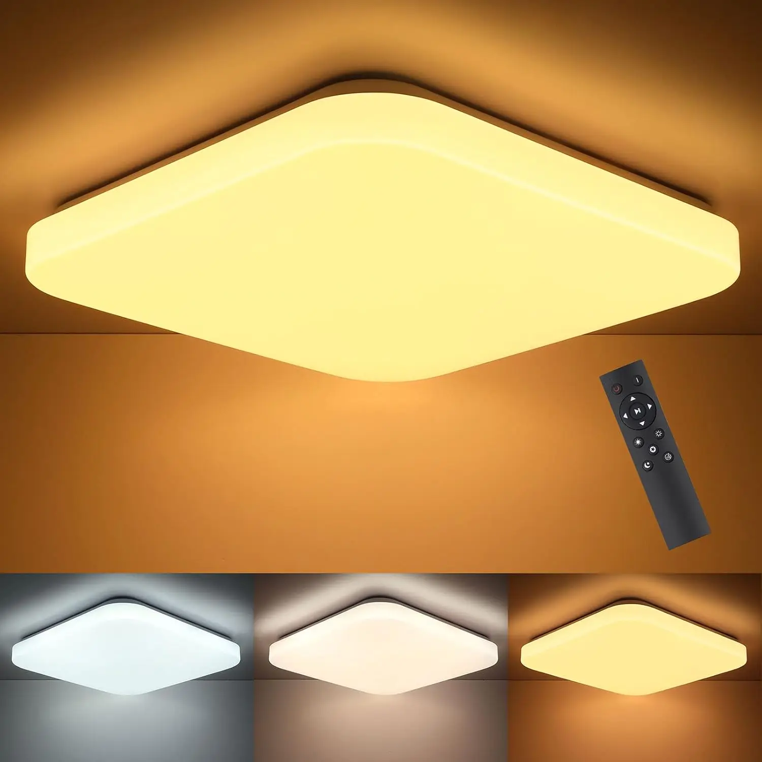 Dimmbare LED-Deckenleuchte mit Fernbedienung, 40 W, 4000 lm, 33 x 33 cm, 3000 K–6500 K, Speicherfunktion für Wohnzimmer und Kinderzimmer