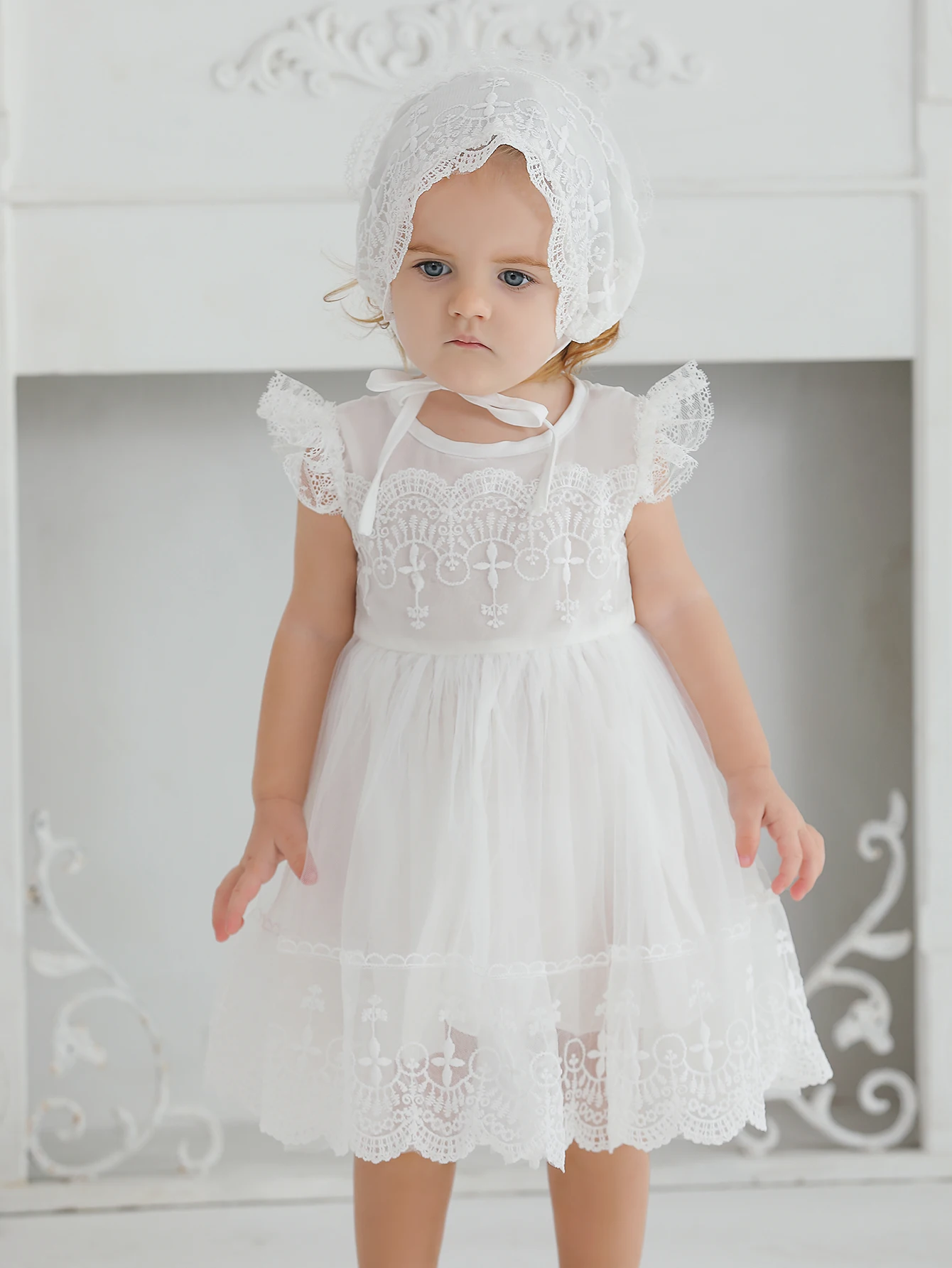 2 Piece Infant Outfit Baby Girls Embroidered Christening Baptism Dress Baby Dress In 1Month Old Christening Clothes