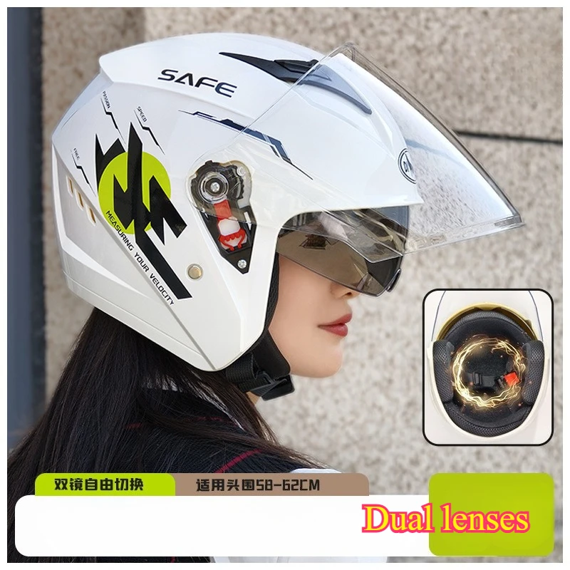 Electric Car Helmet Motorcycle Winter Warm Battery Car Women's Winter Men's Double Mirror Four-season Helmet Capacetes Para