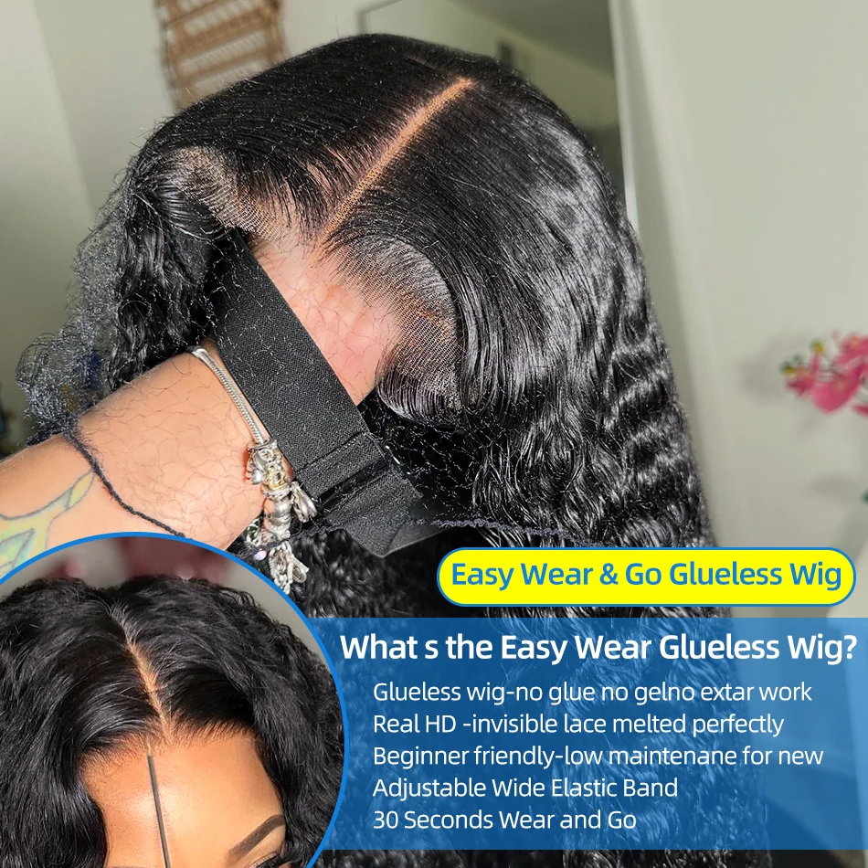 

Smilegirl Glueless Wig Deep Wave Human Hair Wigs Ready To Wear Pre-Cut Lace Wear And Go Glueless Wigs Lace Front Human Hair Wig For Women
