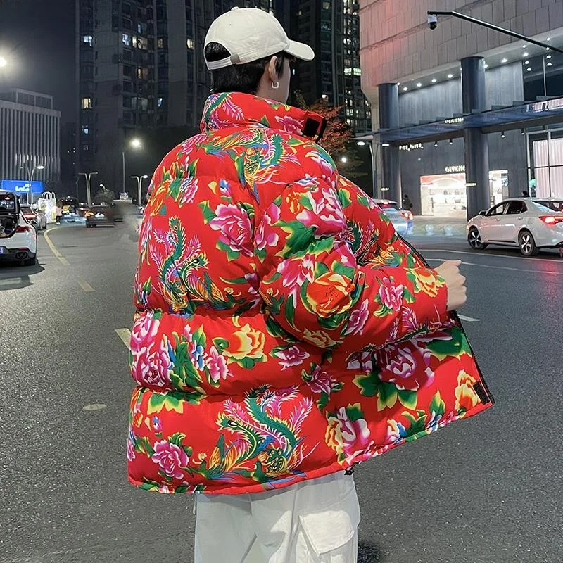 

Северо-восточный Китай, хлопковое джатовое пальто с большим цветком, национальный тренд, мужское зимнее хлопковое пальто с цветком пиона, большой размер