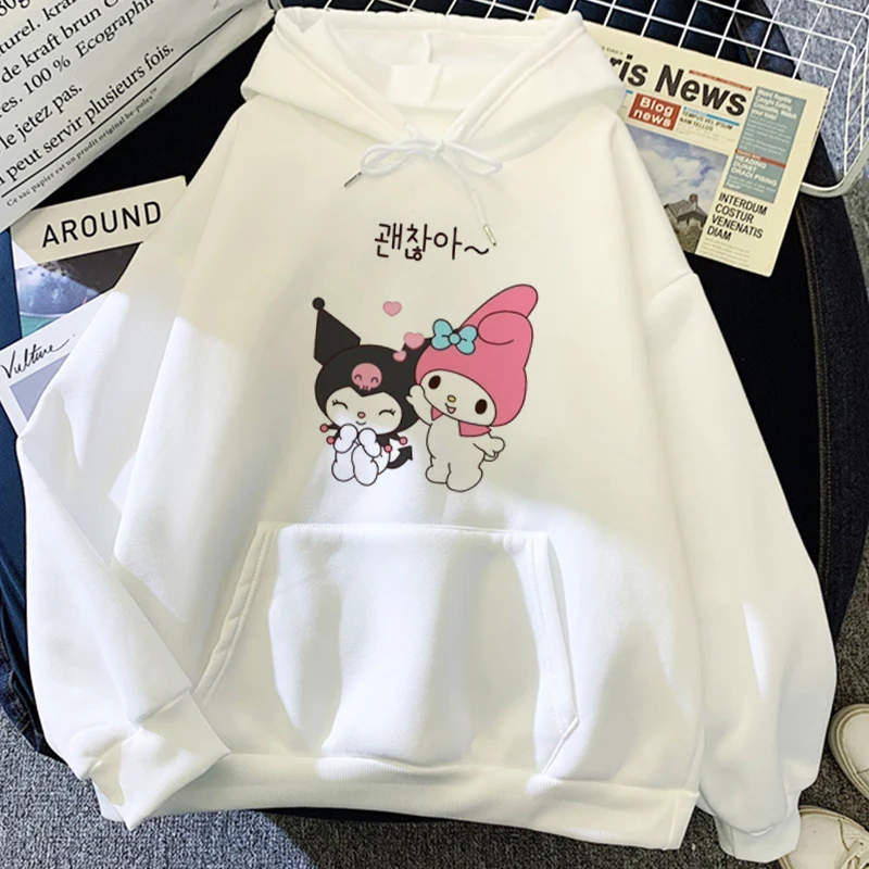 Women's Hoodie Sanrio Kawaii Kuromi Printed Hoodie New Collection Hooded Long Sleeved Simple And Fashionable Kawaii Pullover