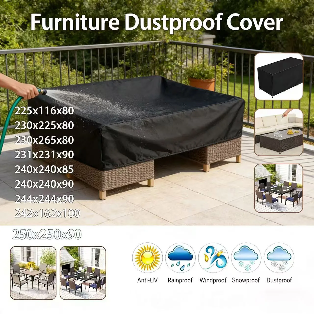Imagen 5: Fundas para Muebles de Patio Impermeables, Fundas para Conjuntos de Sofás de Exterior, Fundas para Mesas y Sillas de Patio en Varios Tamaños