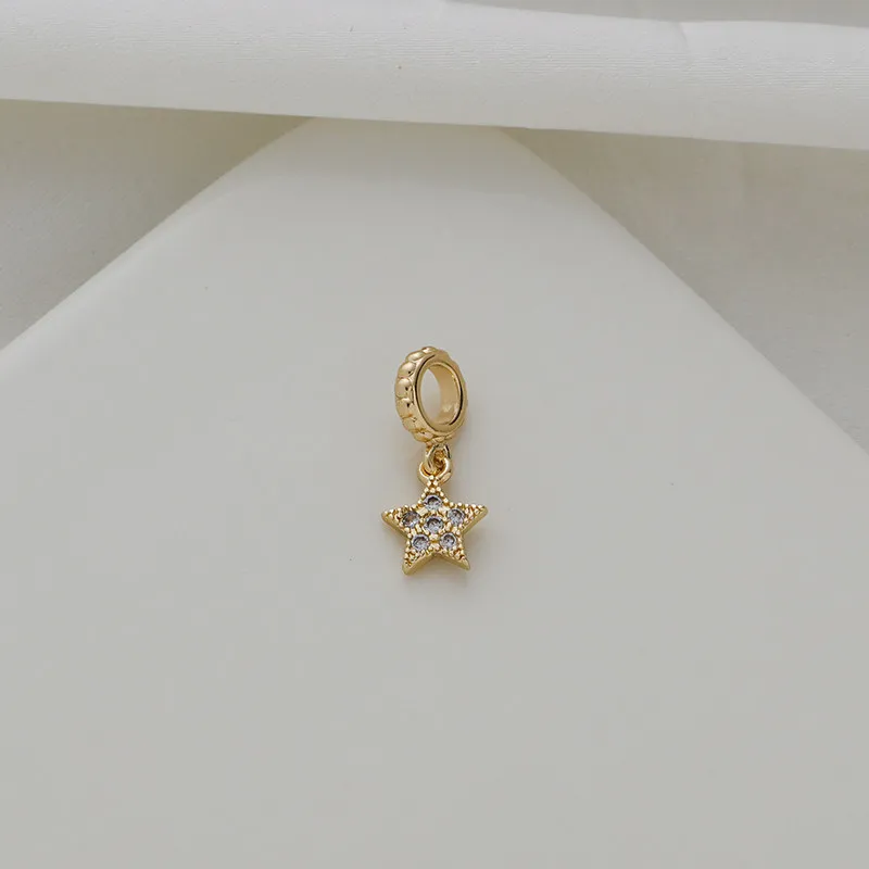 Dijes de estrella de circonita cúbica (CZ) chapados en oro y plata sobre cobre de 14K, de 8mm con argolla, para fabricación de pulseras, collares y accesorios de joyería DIY