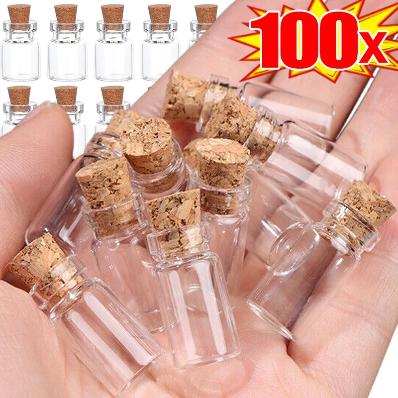 Transparen 1ml TMini Glass Bottles with Cork DIY Art Craft Message Bottle Empty Wishing Bottle Xmas Wedding Party Decoration