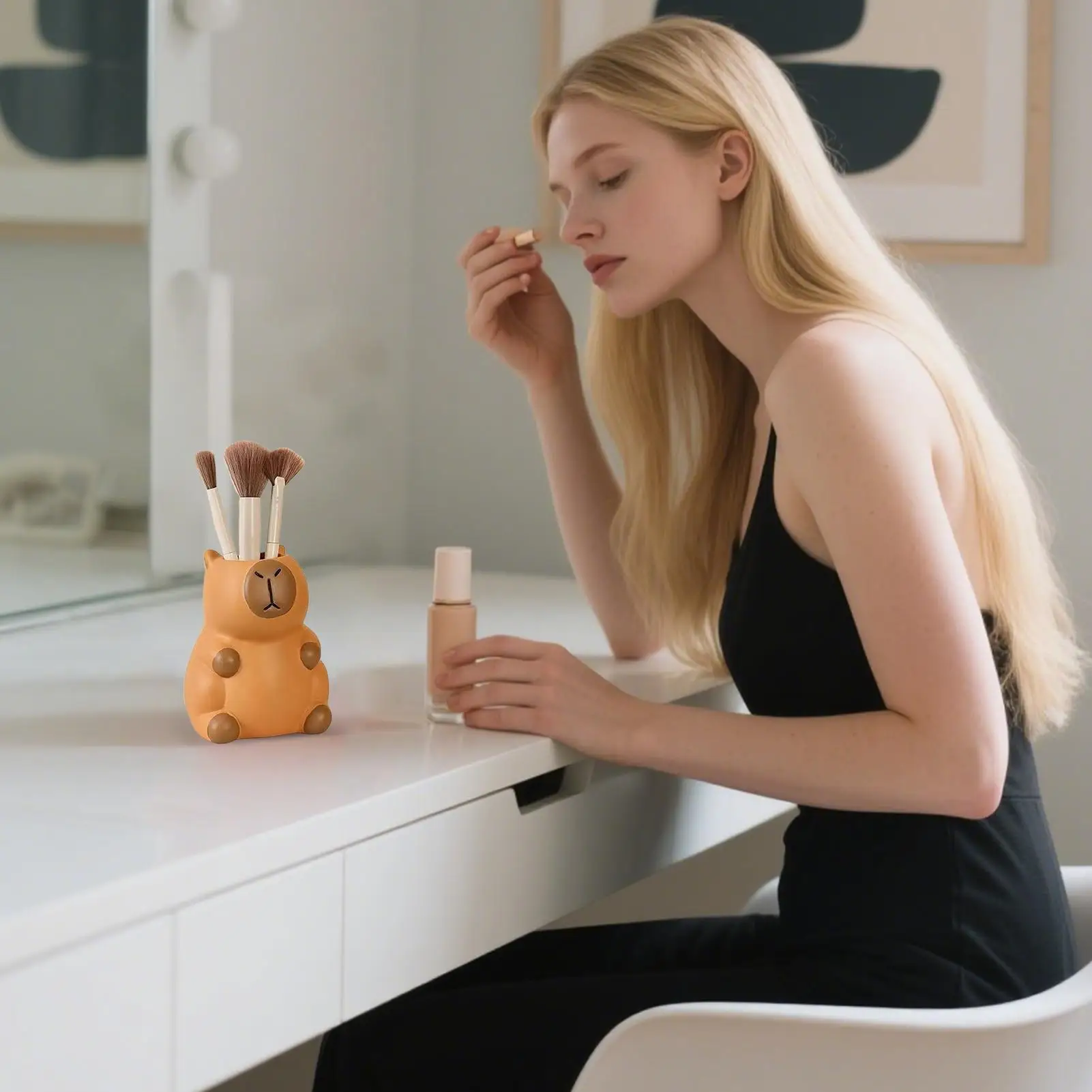 책상용 재미있는 펜 홀더 카피바라 동물 펜 홀더 칫솔용 만화 수납 장식품 책갈피 머리핀 문구 화장대