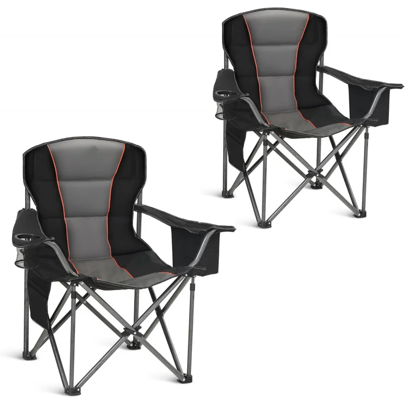 

Негабаритное складное кресло для кемпинга, стальной каркас 450-LBS, складное мягкое кресло с подстаканником, четырехъядерная поясничная спинка
