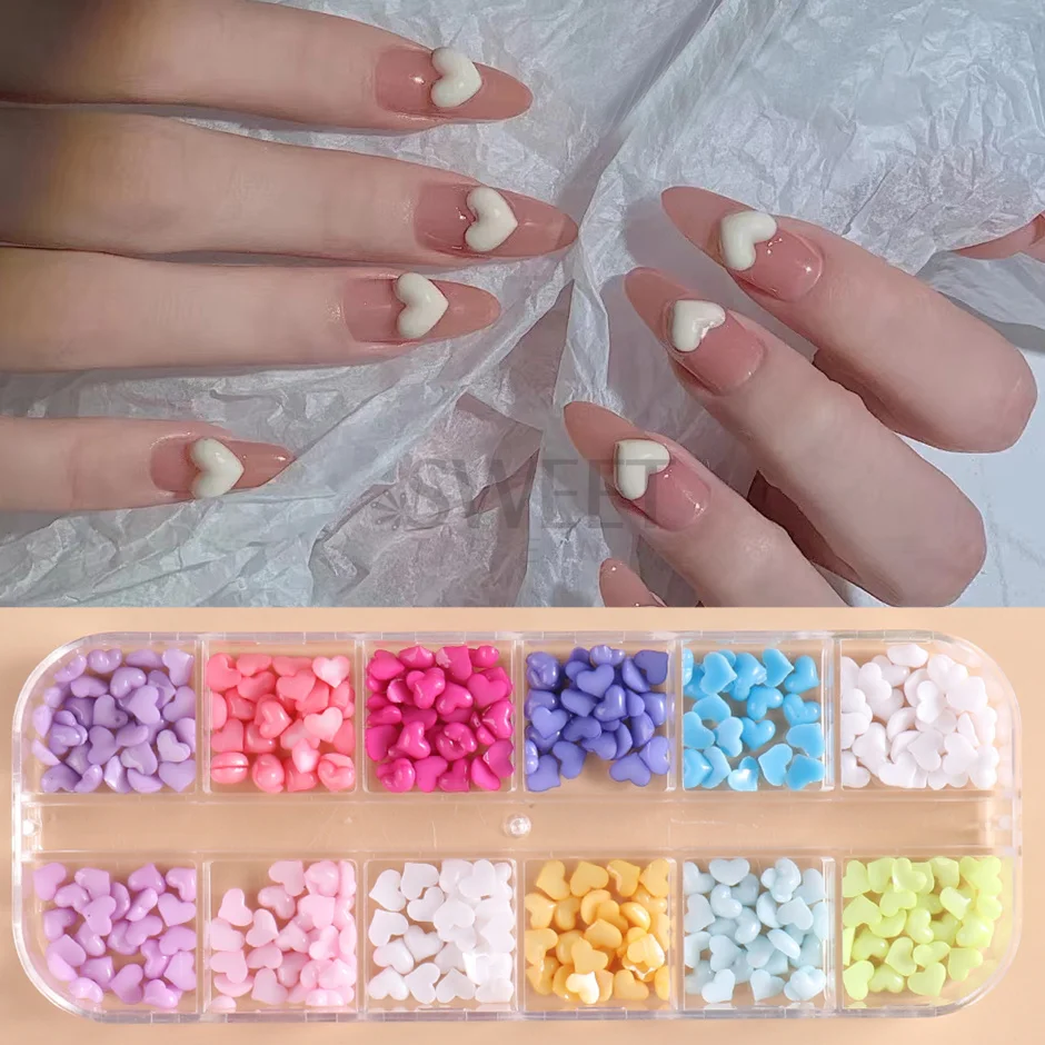 12 Colors Love Heart Nail Art Decoration Candy Macaron Mini Cute Charms Nail Parts Wedding Manicure Accessories DIY Jewelry