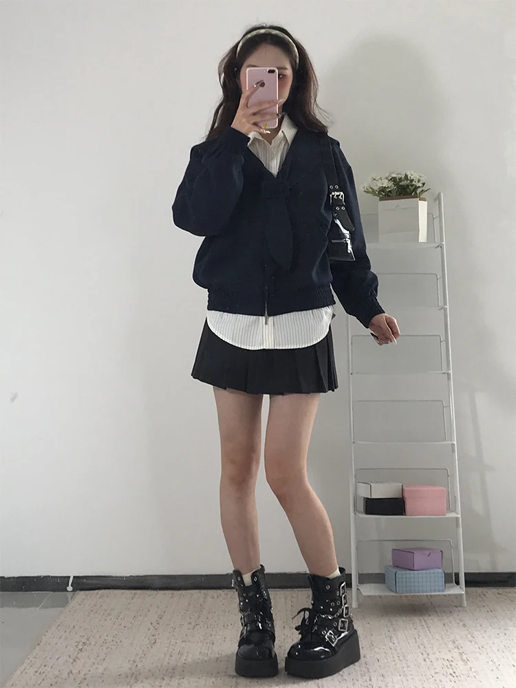 เสื้อคลุมสไตล์เกาหลี คอปกแบบกะลาสี ทรงหลวม ช่วยพรางหุ่น สำหรับผู้หญิง แฟชั่นใหม่ ดีไซน์ทันสมัย ฤดูใบไม้ร่วง 2025