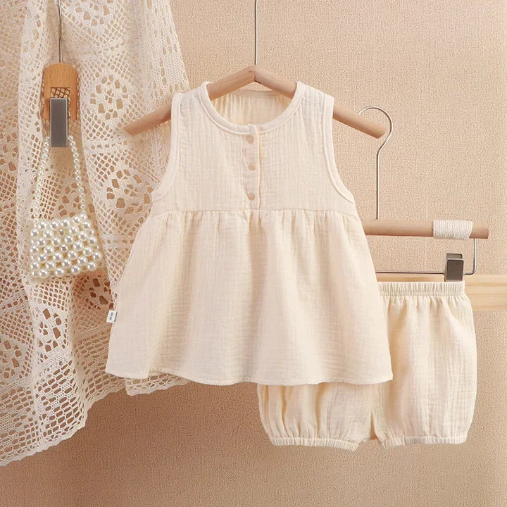 Fashion Children Girls Muslin Shirt and Shorts Set Casual Loose Shorts Sets for Kids Summer 0-5Years Two-piece Suit