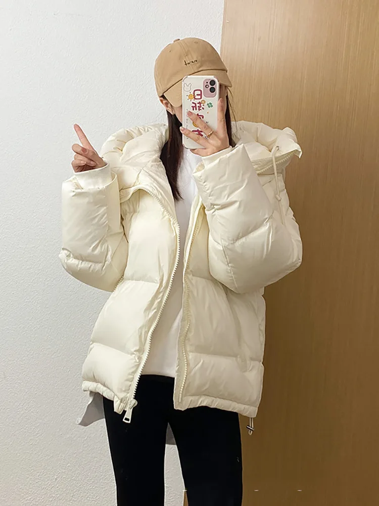 Schinteon feminino luz pato branco para baixo jaqueta simples cor sólida solta sobre o tamanho casaco curto outono inverno outwear 2024 moda