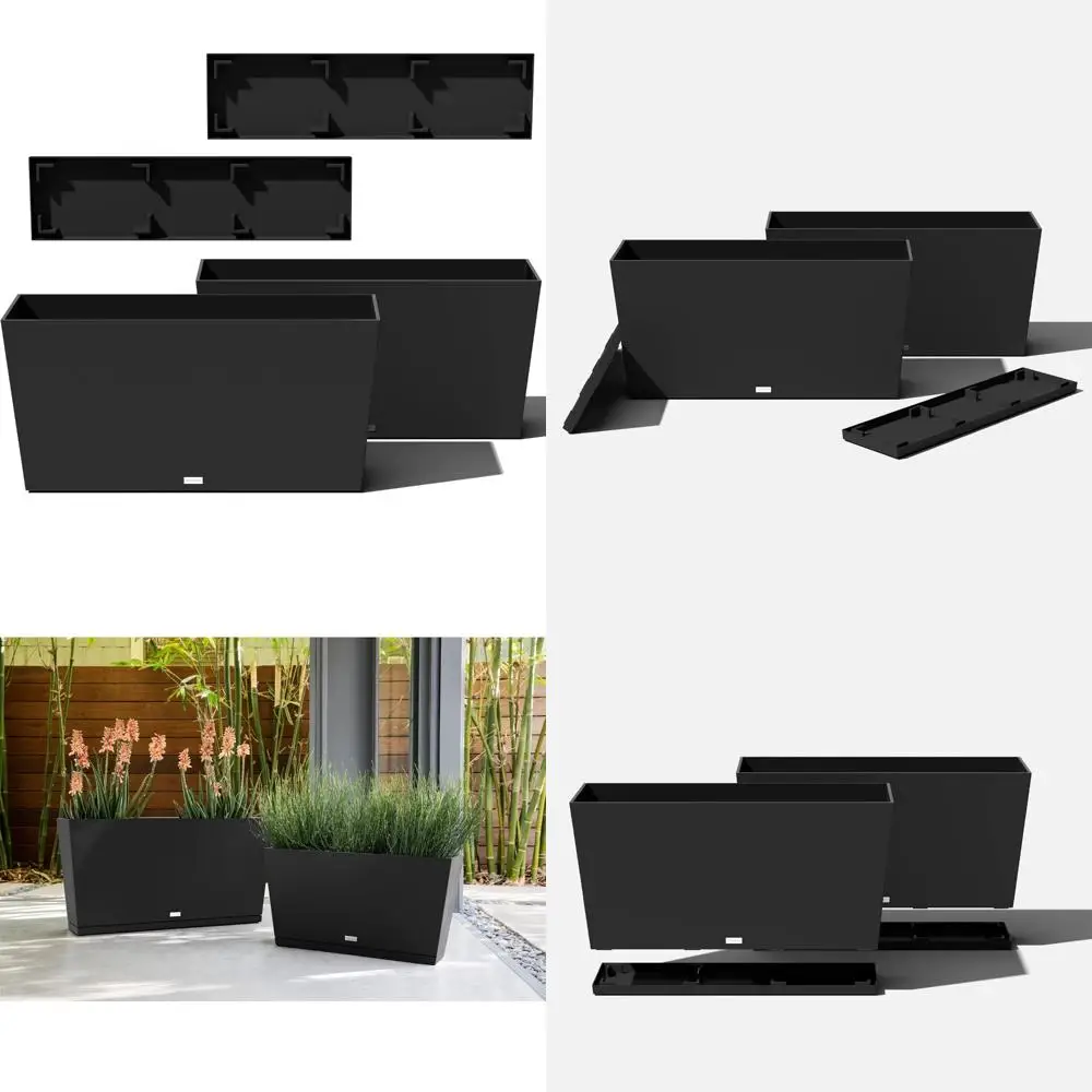 

Long Trough Planter Set of 2 in Black, 39 Inches Each with Saucer Trays for Outdoor Garden Decor