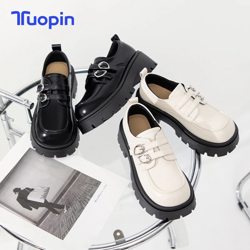 

TuoPin Spring new thick soled British small leather shoes for women retro everything small fragrance loafers