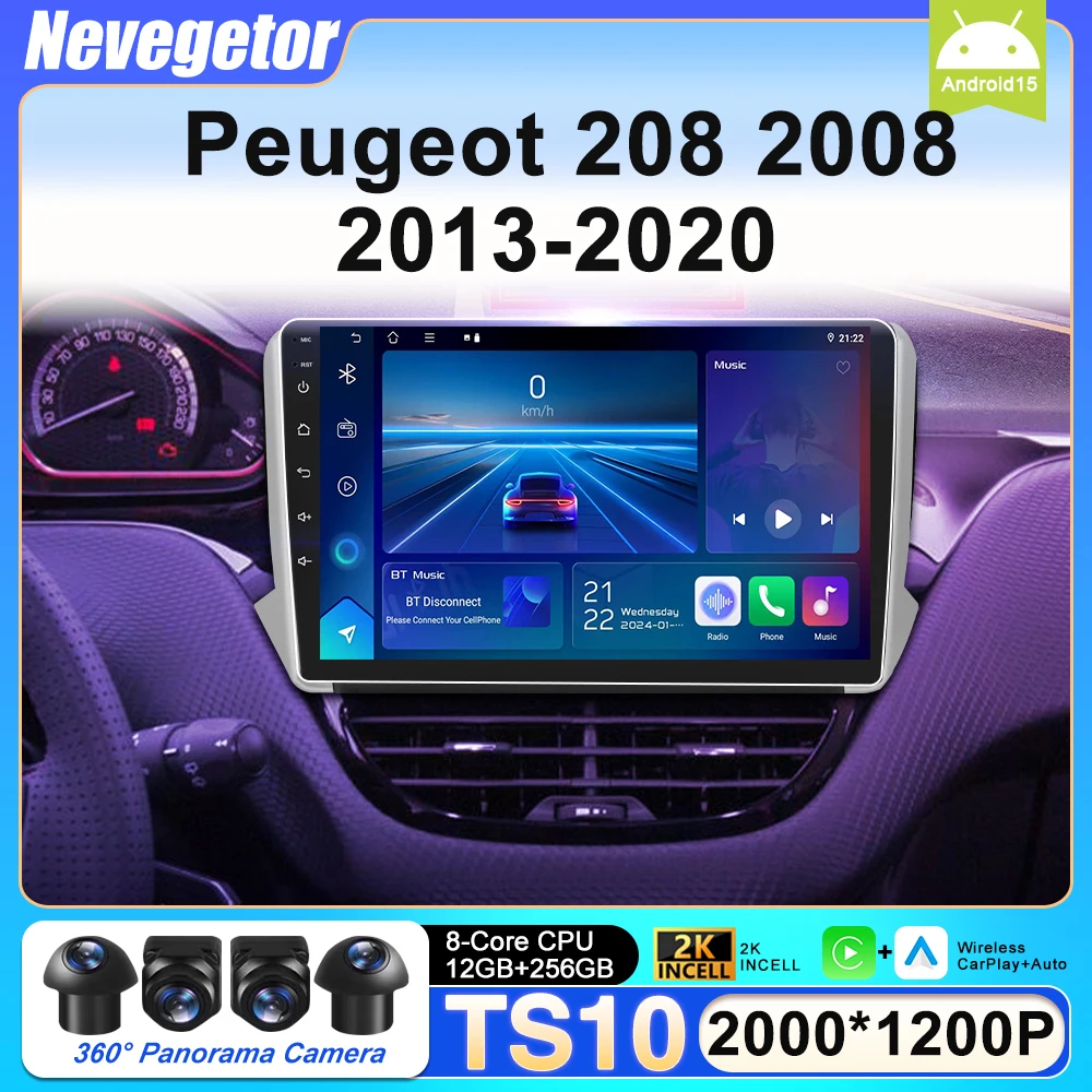 

Car Radio Player Android 15 2din For Peugeot 208 2008 1 2013-2020 GPS Navigation Wireless Android Auto Carplay 8 Core DSP RDS BT