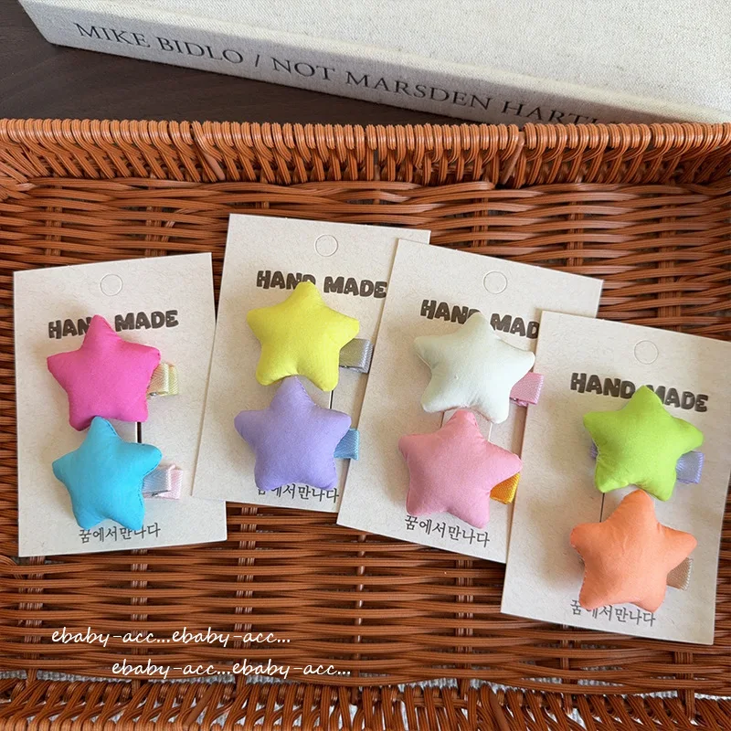 Hair Clips Premium Fabric Colorful Star Duckbill Clips Soft Kids Side Hair Accessories Cute Baby Girls Bangs Fixing