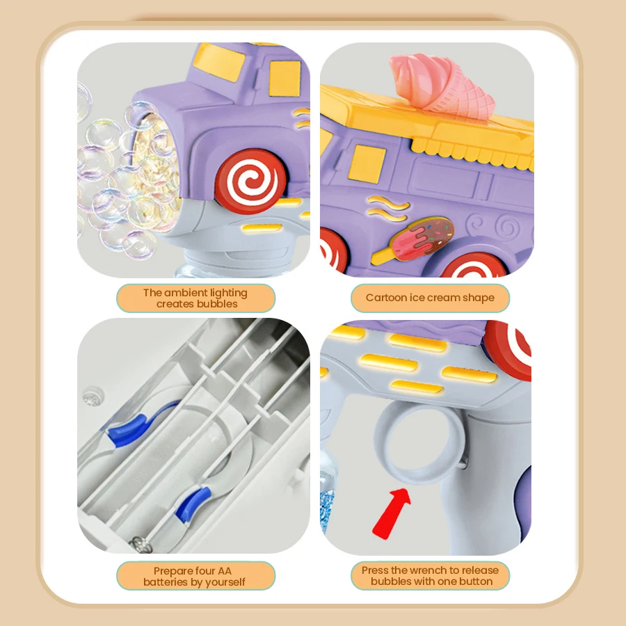 Pistola per bolle elettrica Camion per gelato Macchina per bolle automatica portatile Gioco all'aperto Festa Compleanno Regalo di nozze Giocattolo per bambini