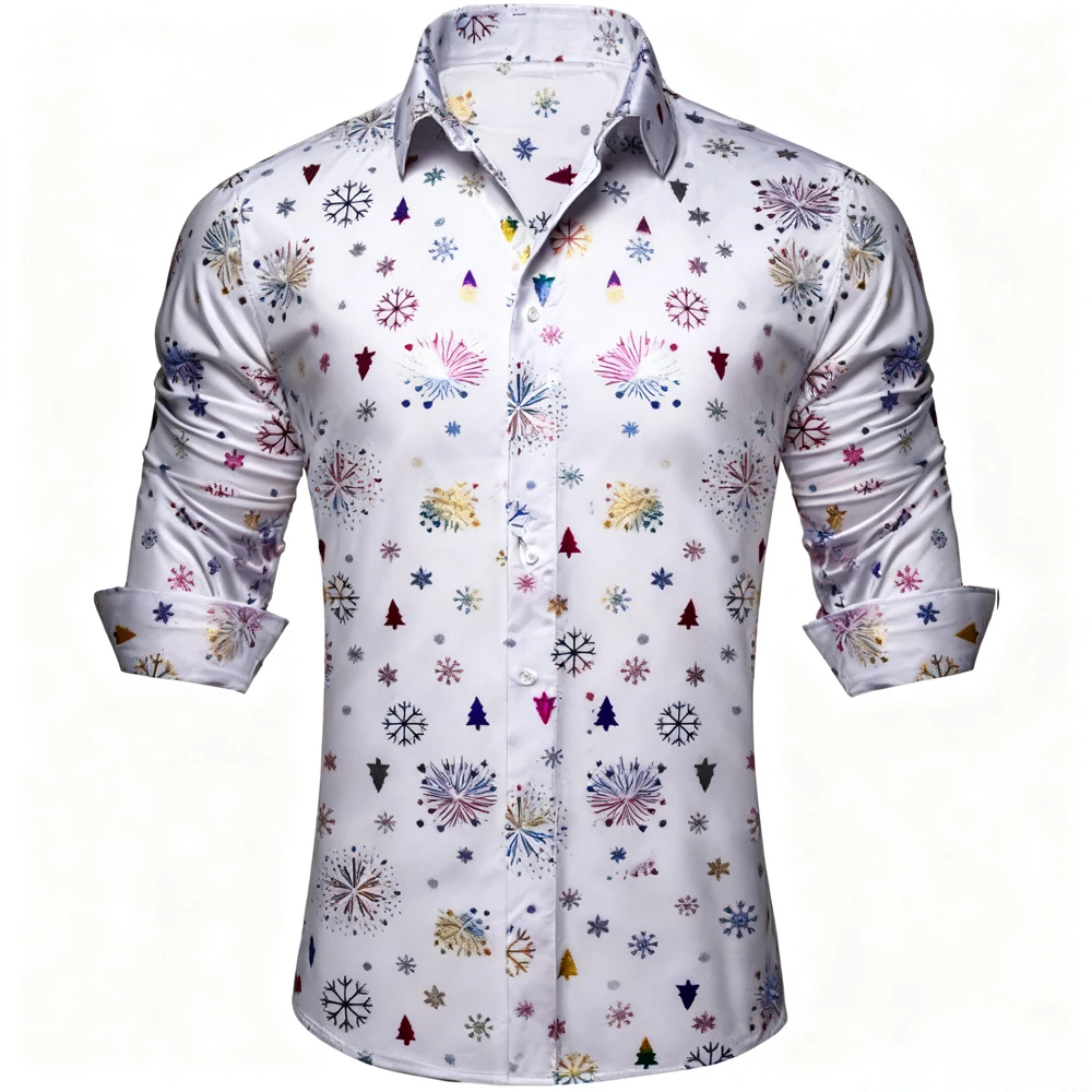 Men's Christmas Shirt Christmas Sparkle Holiday Long Sleeve Button Down Dress Shirt Fun Snowflake Tree New Year's Holiday Party