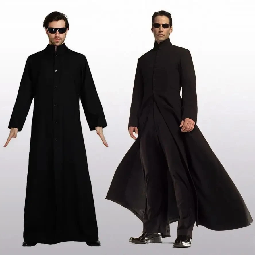 Movie The Matrix Neo Trinity Cosplay Unisex Jumpsuit have glasses Morpheus Black Trench Sunglasses Uniform Party Masquerade