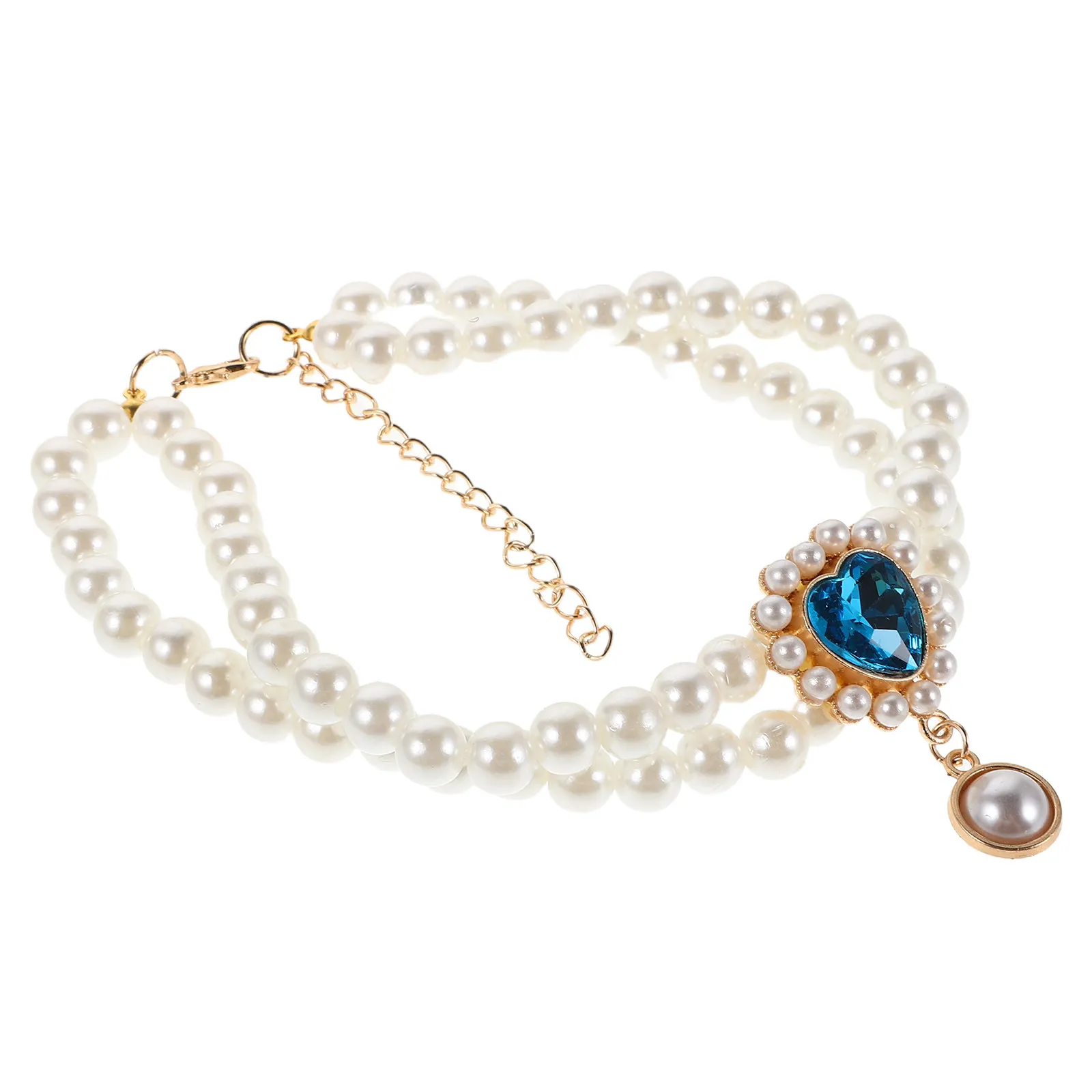 

Двухслойное ожерелье для домашних животных с искусственным жемчугом, регулируемое, в стиле принцессы, для кошек и собак, украшение для фотосессий