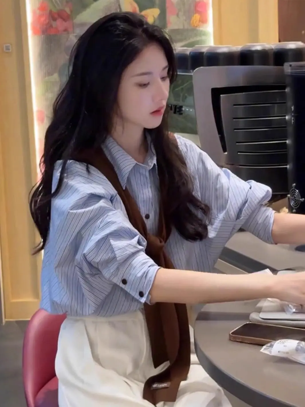 

Синяя полосатая женская рубашка с длинным рукавом, весна-осень 2026, новая, свободного кроя, для офиса, профессиональная, с пуговицами, для многослойных образов