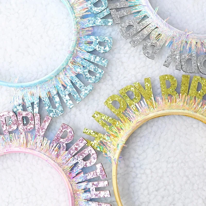 Glitter HAPPY BIRTHDAY Sequin Headband Birthday Decoration Birthday Party Decorations Kids Adult Girl Pink Silver Blue Headbands