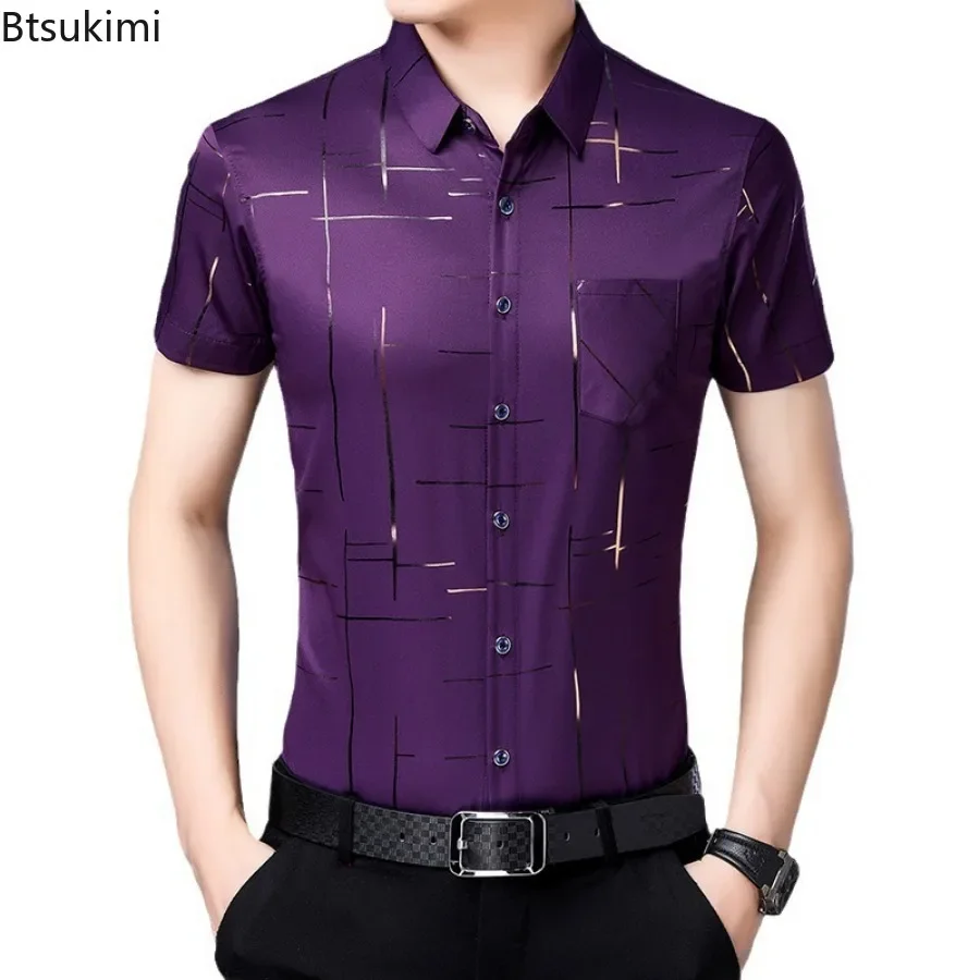 2025 New Men\'s Casual Printed Shirts Summer Fashion Short Sleeve Non-ironing and Wrinkle Resistant Business Social Shirt for Men