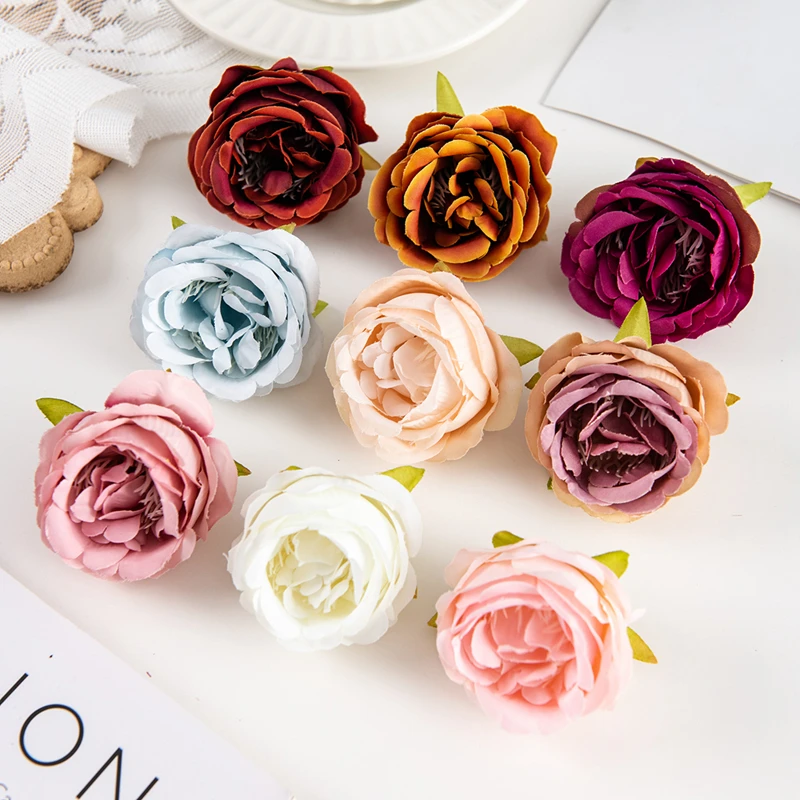 10PCS Silk Artificial  Rose Head  Christmas Arches Decor Home Arrangement Wedding Bridal Bouquet Diy Headdress Wrist Flowers 