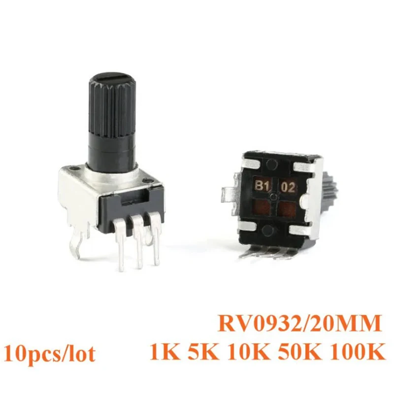 Eje Vertical Rv09 de 20mm, 10 piezas, 1k, 5k, 10k, 50k, 100k, 0932, resistencia ajustable, potenciómetro de sello de 3 pines, 102, 502, 103, 503, 104