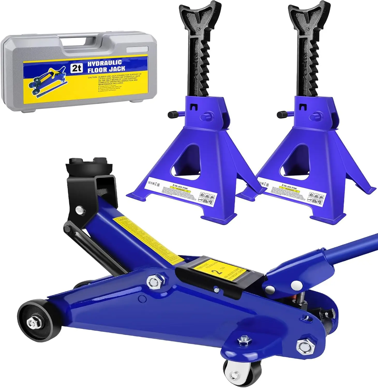 

Floor Jack & Stand Combo-2 Ton Low Profile Hydraulic&3 Ton Axle Stand Set,Tire Repair Kit Steel Racing Quick Lift