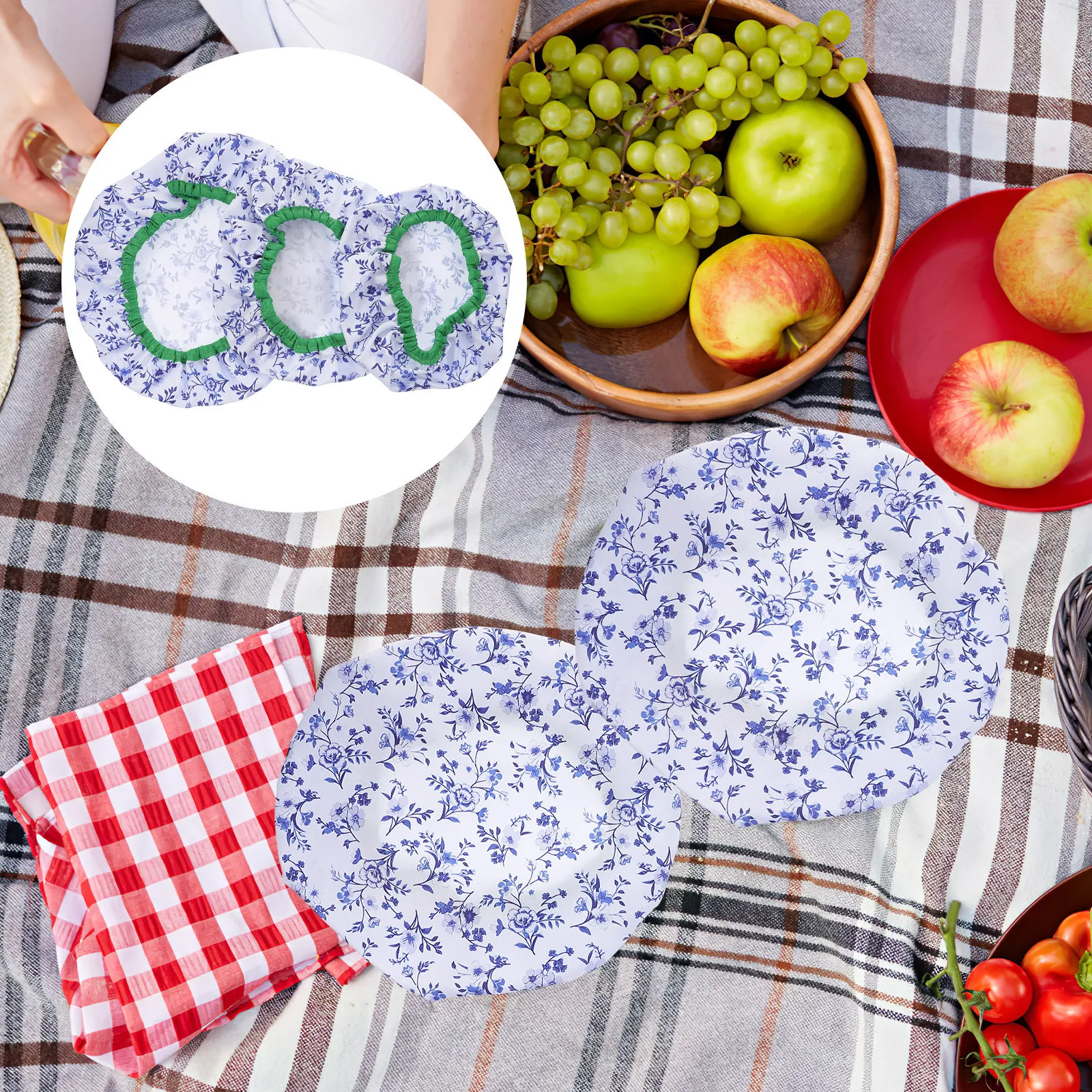 

3Pcs Bowl Covers Elastic Reusable Washable Food Storage Covers Stretch Fabric Bowls Freshness Protector Bowl Cover