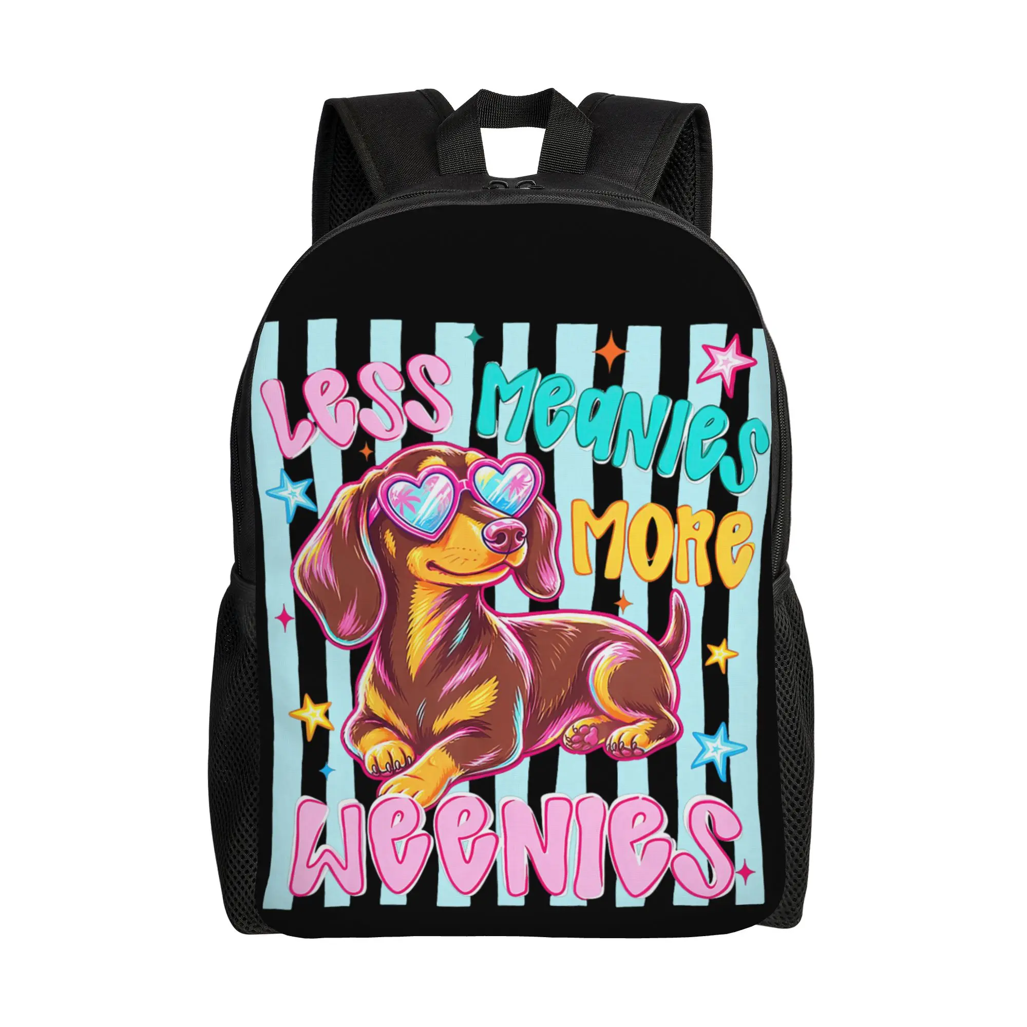 Less Meanies More Weenies Kindness Dachshund Striped Backpack  Outdoor Backpacks Girl Design Large School Bags Cool Rucksack