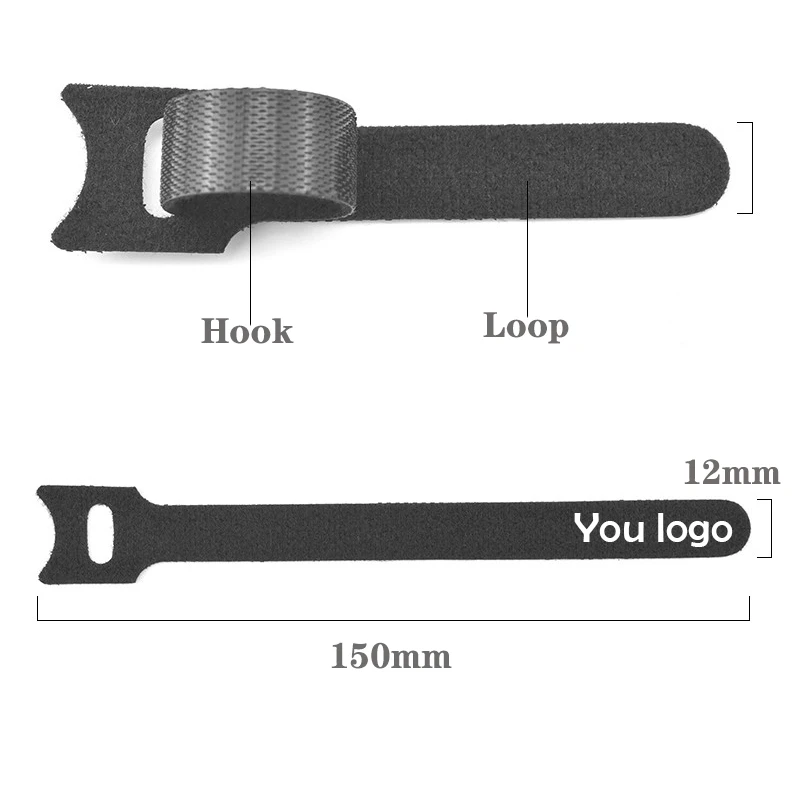 Imagem -03 - Nylon Reverse Buckle Hook Loop Fastener Cabo Tie Strap Linha de Acabamento Pegajoso Logotipo Personalizado Imprimir o Seu Logotipo 100 Pcs por Lote 150 mm