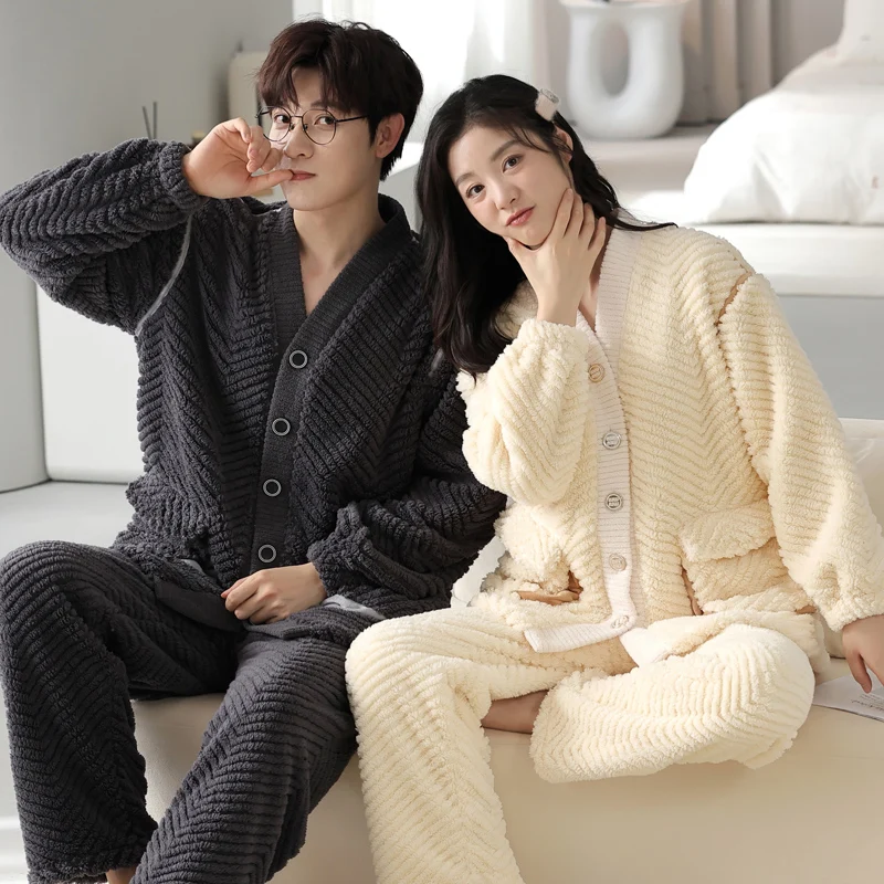 2024 New Year Gifts Winter Warm Fashion Sleepwear for Women and Men Matching Couples Pajamas Set Coral Fleece Loungewear