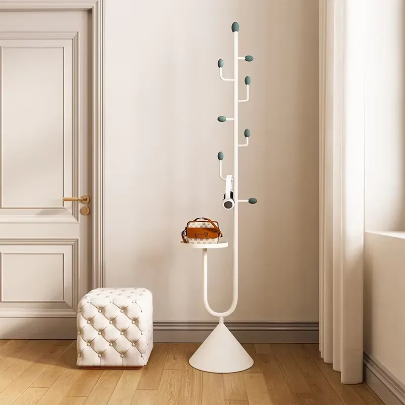 Cream Metal Coat Rack Freestanding Hanger for Bedroom Living Room Porch Aisle Household Storage Stand Modern Design Organizer