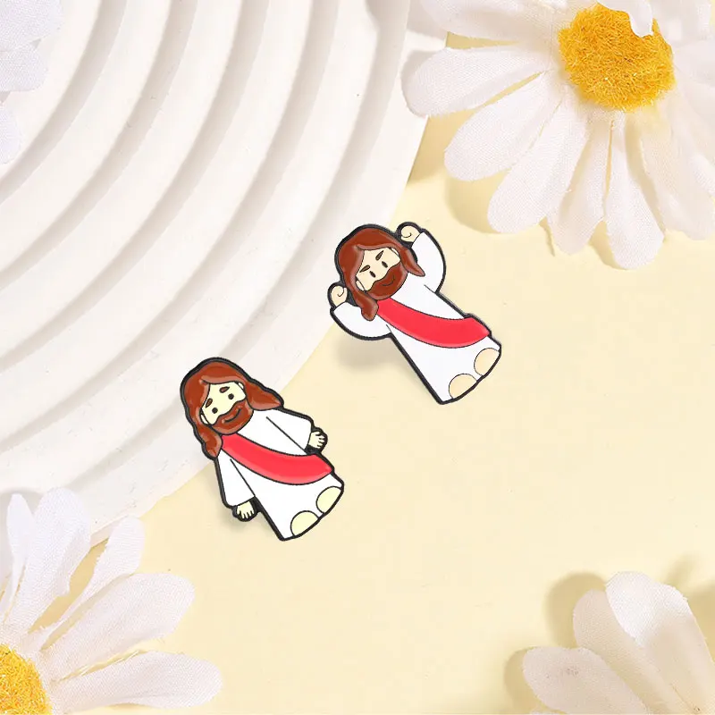 Cartoon Jesus-Figur Puppe Hartemaille-Anstecknadel Christliche Religiöse Hände-Hoch-Positur Brosche Reversnadel Taschenabzeichen Schmuck Geschenk – Detail 4