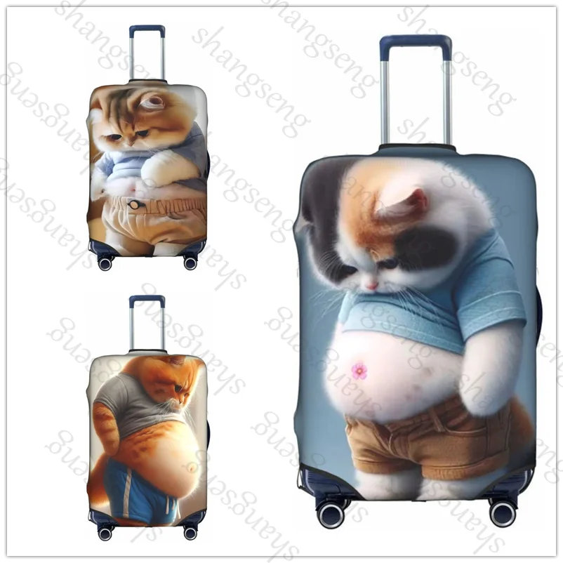 حقيبة سفر واقية مطبوعة على شكل حيوان مضحك لطيف على شكل قطة، غطاء حقيبة، حماية مرنة، غطاء أمتعة قابل للغسل، 18-32 بوصة #1