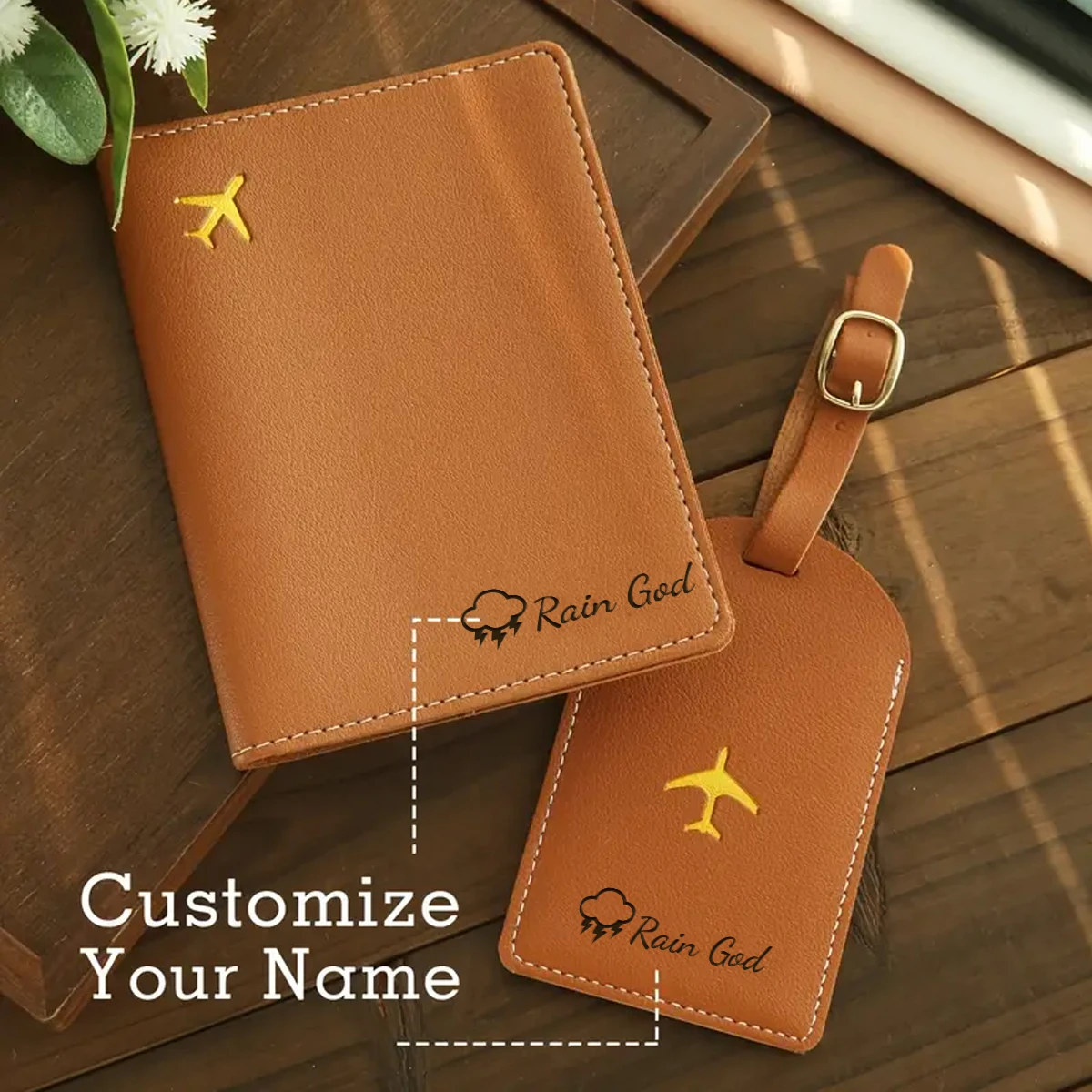 

1pc Custom Name Passport Holder and Luggage Tag Set Backpacking Gift Leather Passport & Tag Clean Look