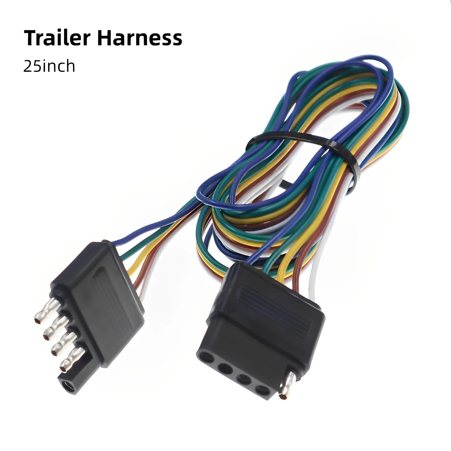 25 inch 5 Way Trailer Wiring Harness 18 Gauge Double Ended Trailer 5-Pin Flat Wire Connector for Commercial Vehicle Semi Trailer