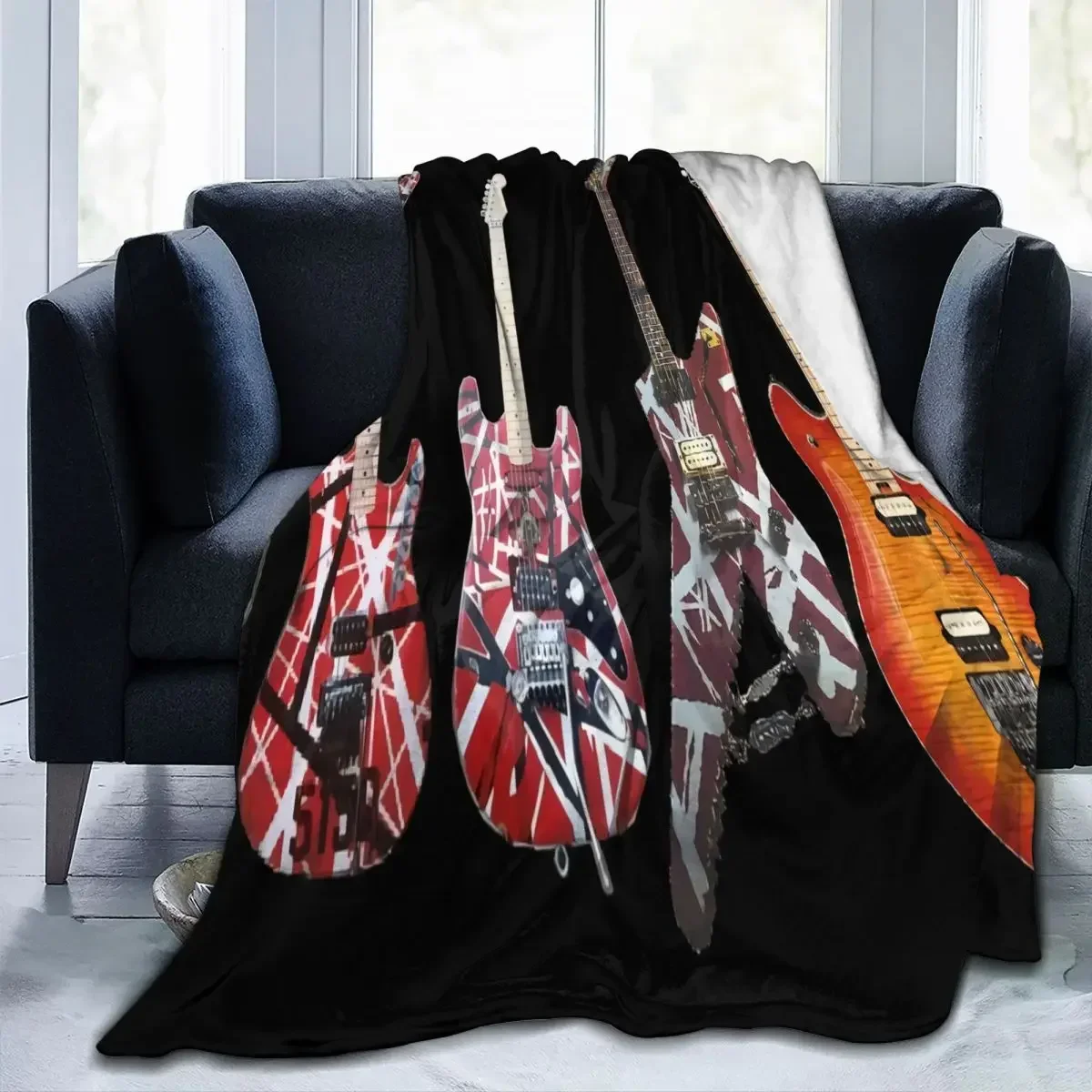 Van Halen Eruption Evh Guitars Black Throw Blanket Modern Warm Camping Multi Style