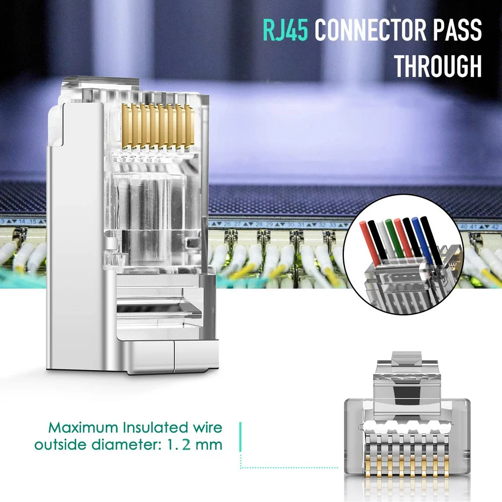 Shielded RJ45 Cat6 Cat 6A Pass Through Connecto Gold Plated 8P8C RJ45 Connectors Modular Plug Crimp End Ethernet Cable