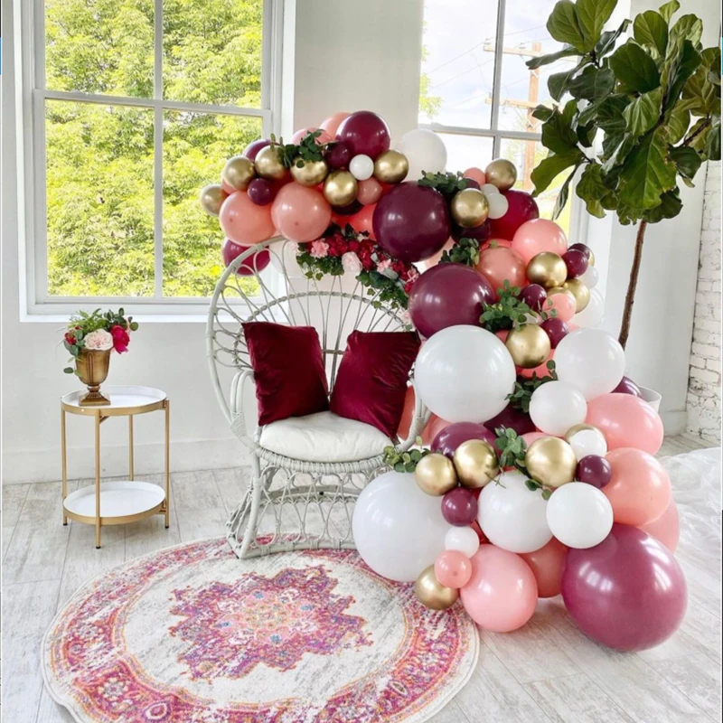 144Pcs Burgundy Wine Red Balloons Garland Kit Translucent Rose Red Balloons DIY Chrome Balloon Arch Wedding Birthday Party Decor