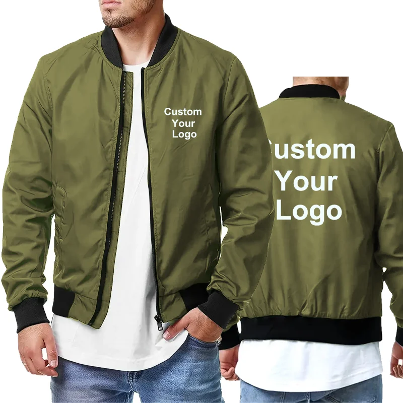 Moda personalizada su logotipo hombres otoño nueva chaqueta de Color sólido abrigo marcas ropa Casual al aire libre nueva moda chaqueta deportiva con cremallera