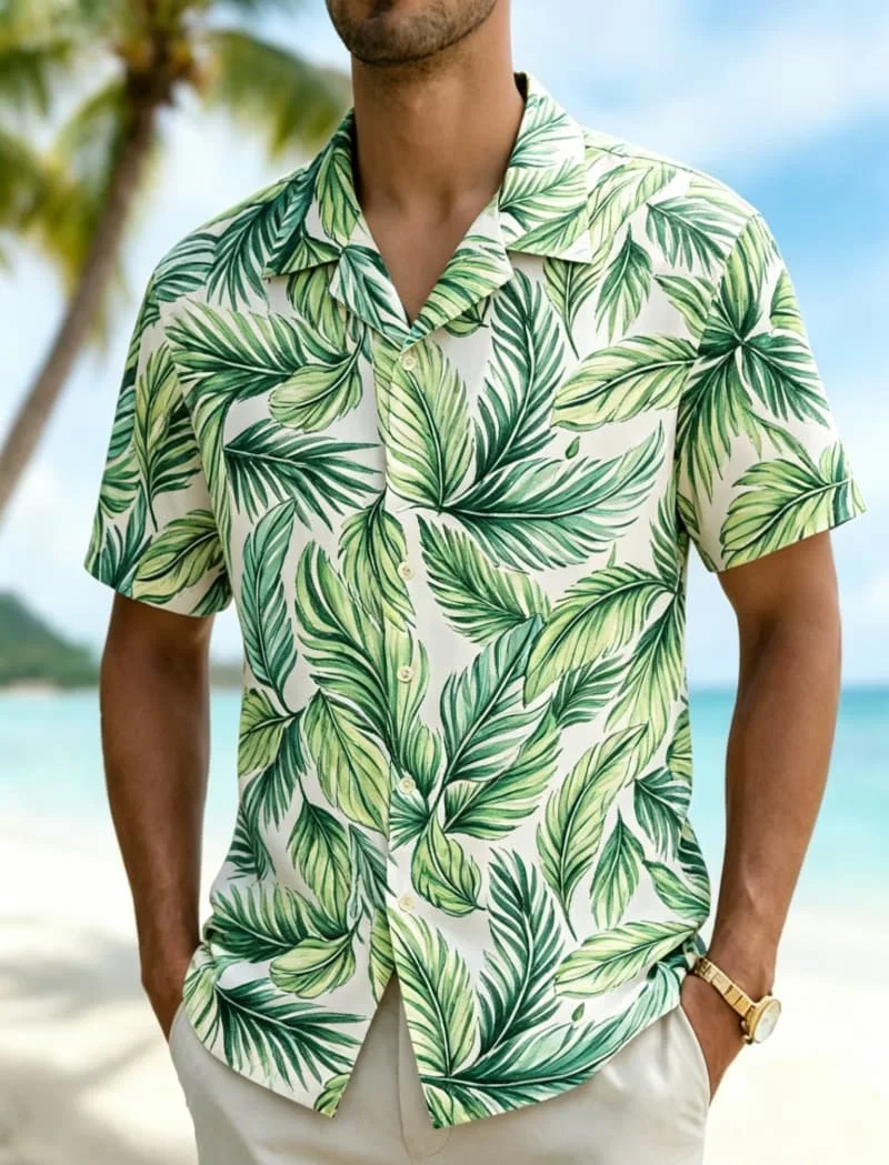 Men's fresh tropical printed Hawaiian shirt, suitable for summer travel, pool parties, casual styling, and street wear