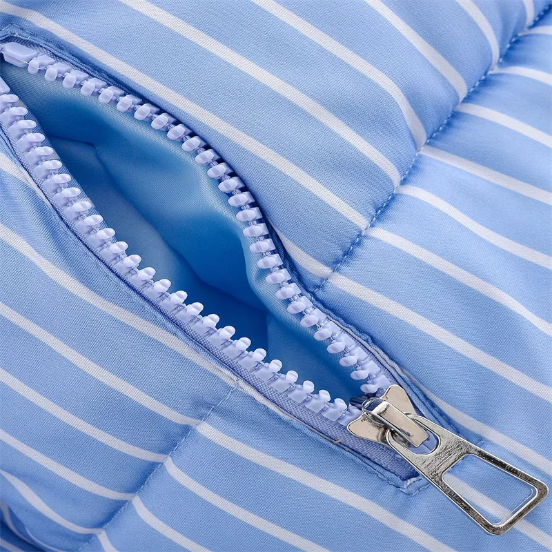 2025 Fall Fashion Trendy Sexy Women's Blue and White Striped Long-Sleeved Cotton Jacket
