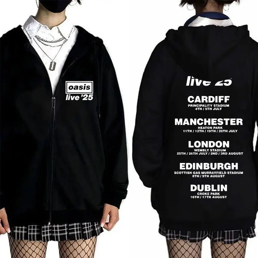

Rock Band O-Oasis Live 25 Tour Graphic Zipper Hoodie Men Women Vintage Gothic Zip Up Jacket Coat Men's Casual Oversized Hoodies