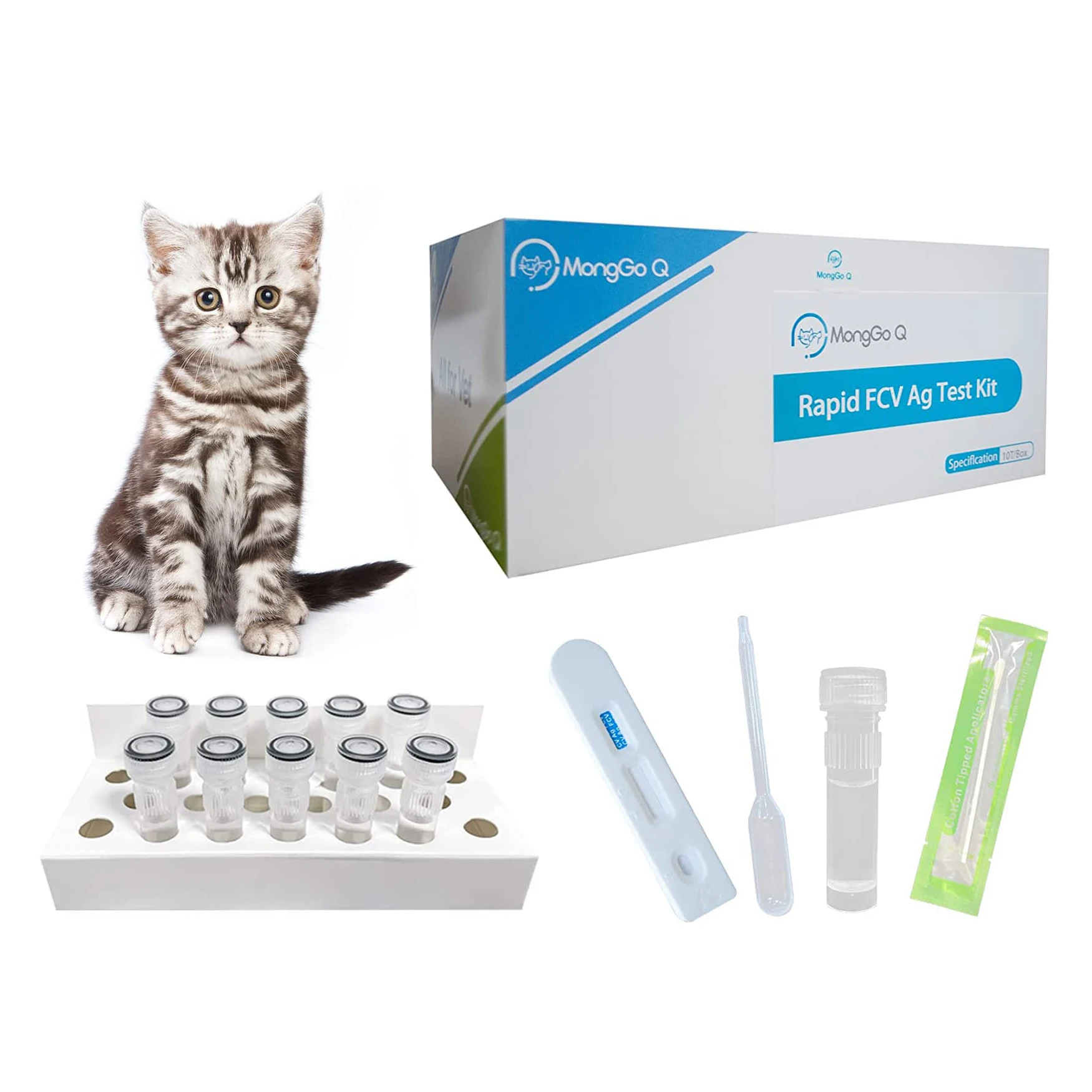 MongGo Q-Feline Calicivirus FCV Ag Detection of Mouth and Nose Secretions, Testing Kit for Cats, FCV-10