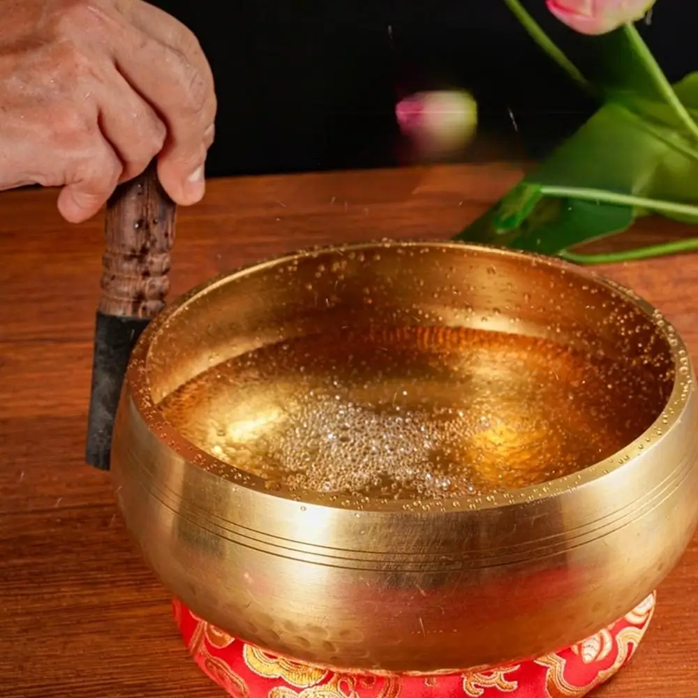 جديد وعاء الموسيقى التبتية النيبالية البوذية يرددون مجموعة صحون اليوغا التأمل السلطانية وعاء النحاس الإجهاد الإغاثة #6